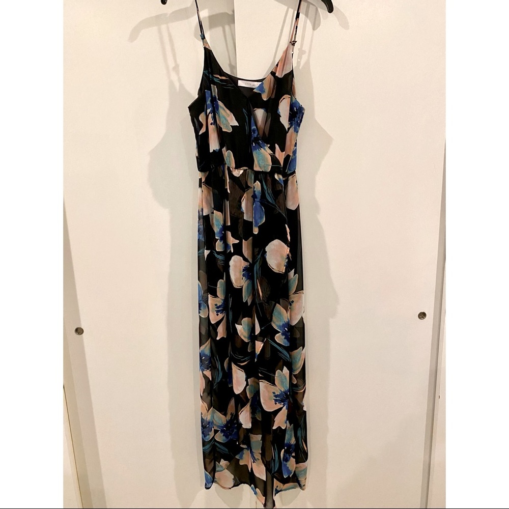 Lush Black Floral Wrap Dress